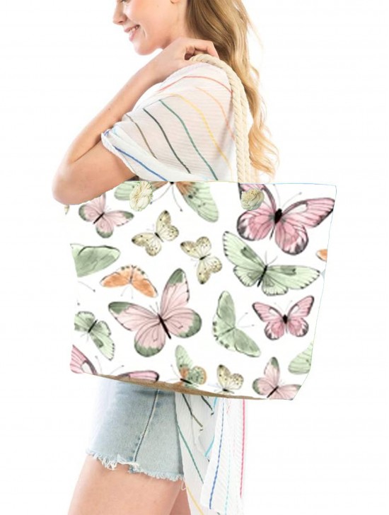 Canvas Butterfly Print Shoulder Tote
